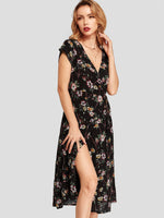 OEM Ladies Black Floral Dresses