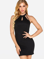 Wholesale Black Halter Sleeveless Plain Backless Cut Out Sexy Dresses
