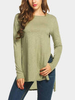 Wholesale Round Neck Plain Long Sleeve Slit Hem T-Shirts