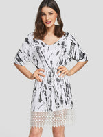 Wholesale White Round Neck Half Sleeve Lace Stitching Hem Casual Dresses