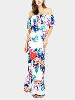 Wholesale White Off The Shoulder Sleeveless Tiered Backless Maxi Dress