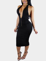 Wholesale Black Halter Sleeveless Backless Bodycon Sexy Dresses