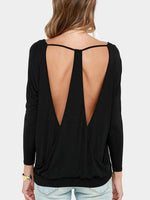 Wholesale V-Neck Backless Long Sleeve T-Shirts