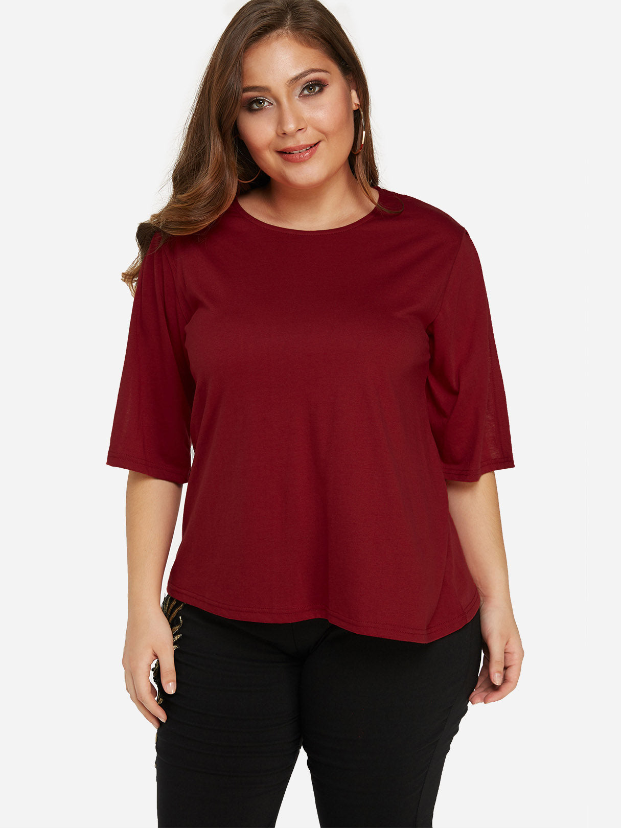 OEM Ladies Burgundy Plus Size Tops