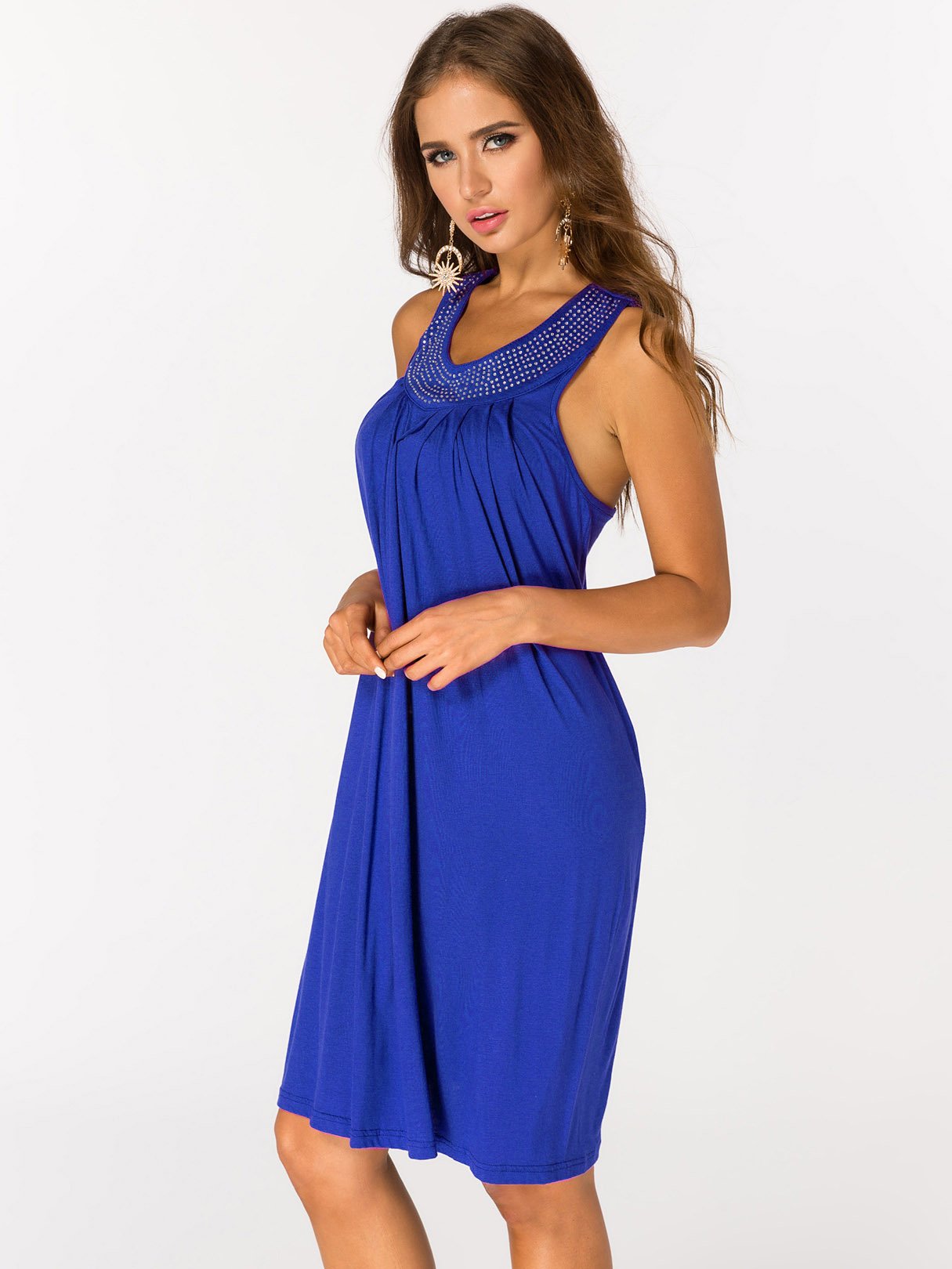 OEM Ladies Blue V-Neck Dresses
