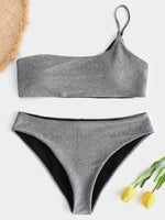 Wholesale Silver Asymmetrical One Shoulder Bikini Swimsuit
