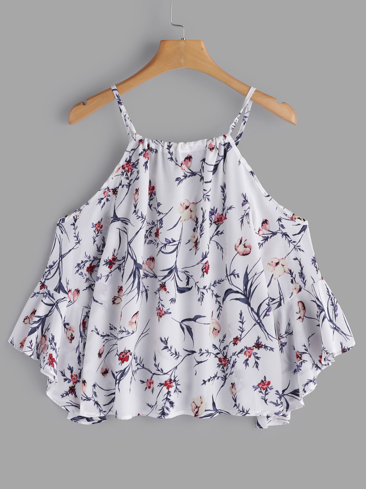 Wholesale Floral Print Spaghetti Strap 3/4 Sleeve White Blouses