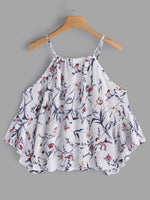 Wholesale Floral Print Spaghetti Strap 3/4 Sleeve White Blouses