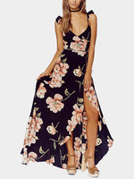 Wholesale V-Neck Sleeveless Floral Print Maxi Dresses