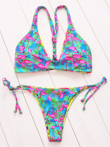 Wholesale V-Neck Sleeveless Floral Print High Waist 2 Piece Bikinis