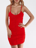 Wholesale V-Neck Sleeveless Backless Pleated Bodycon High-Waisted Dress