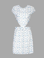 Wholesale White Round Neck Floral Print Cut Out High Waist Mini Dress