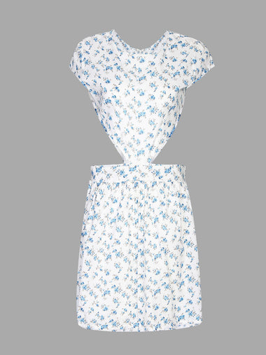 Wholesale White Round Neck Floral Print Cut Out High Waist Mini Dress