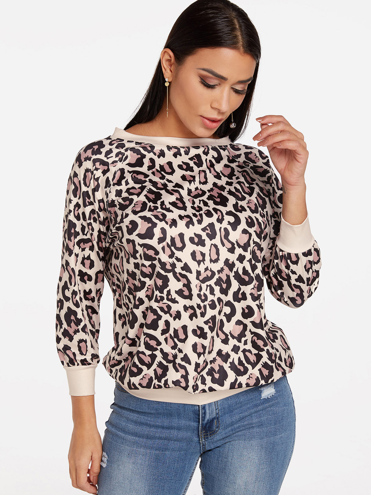 Wholesale Round Neck Leopard Long Sleeve T-Shirt