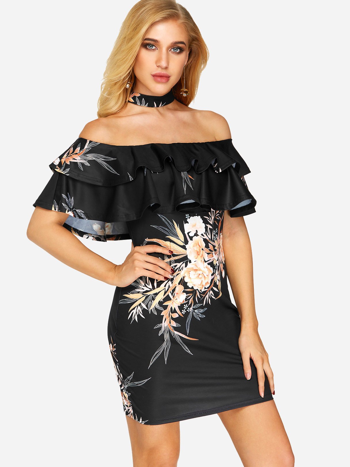 OEM ODM Yellow And Gray Floral Dress