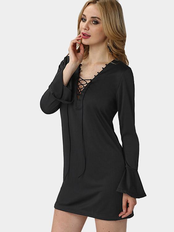 Wholesale Black V-Neck Plain Sexy Dresses
