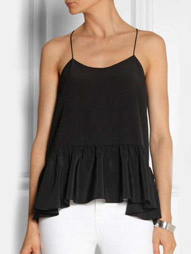 Wholesale Pleated Sleeveless Ruffle Hem Black Camis