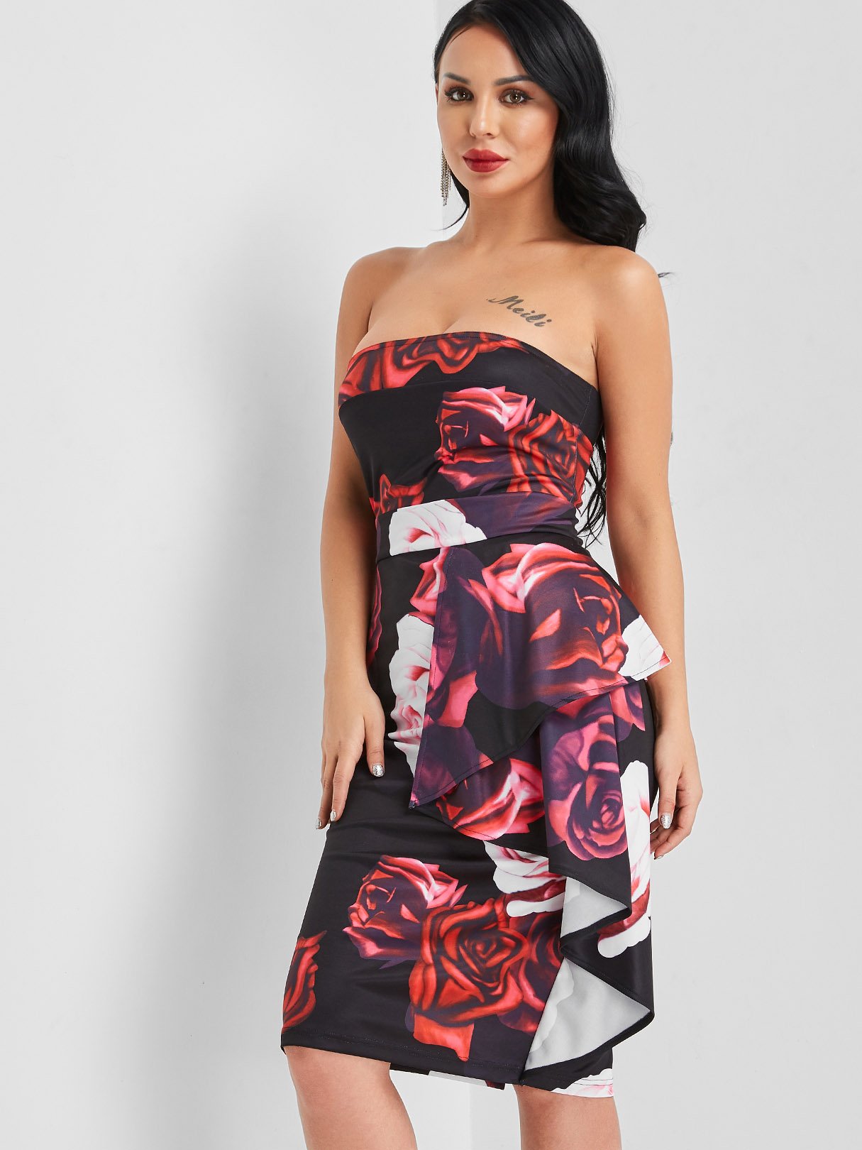 OEM Ladies Black Floral Dresses