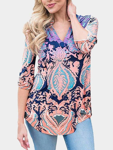 Wholesale Random Long Sleeves V-Neck Curved Hem Blouses