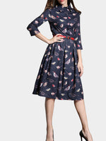 Wholesale Bird Print Shirt Dresses With Belt