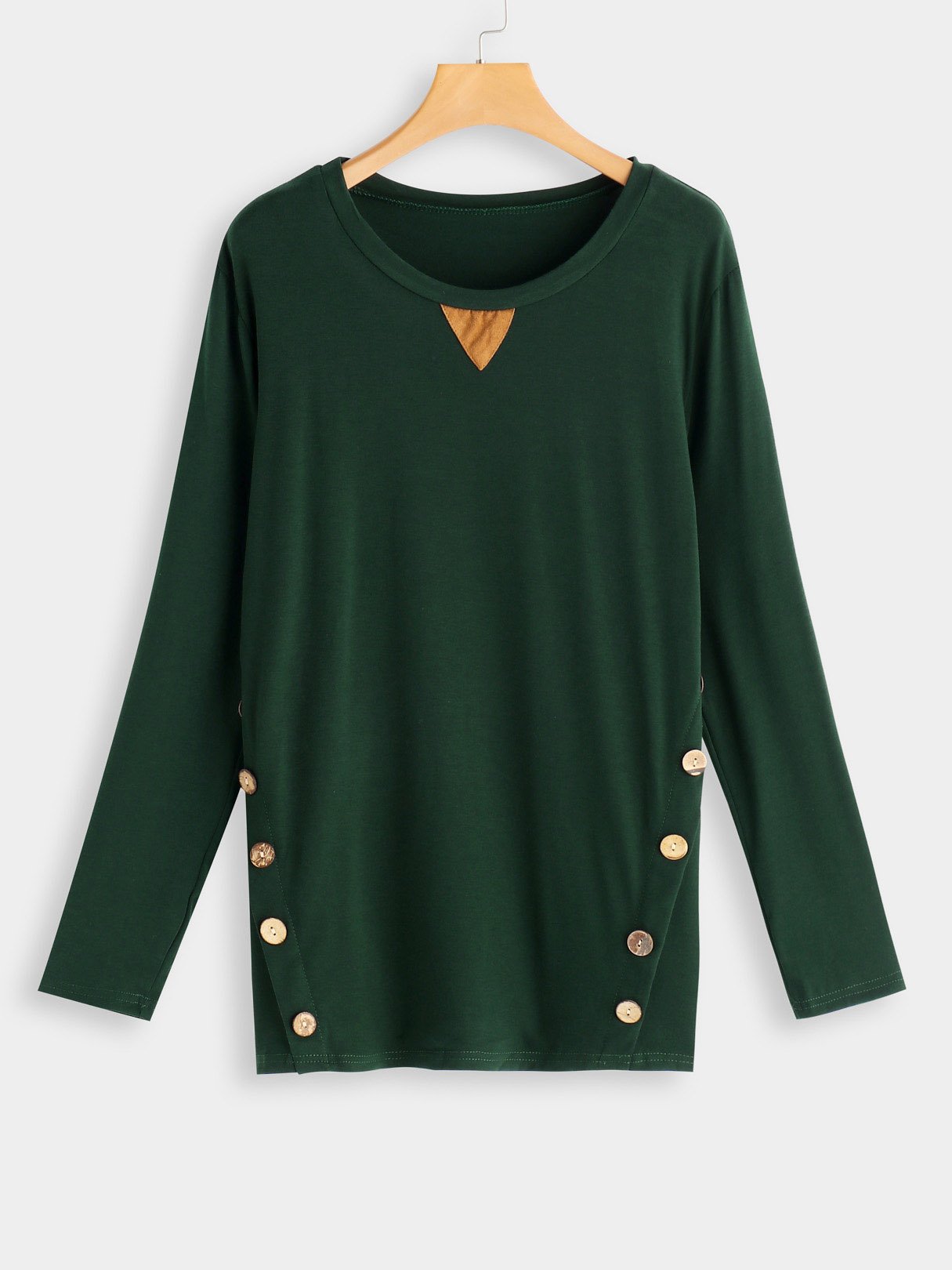 Wholesale Buttons Winter Patched T-Shirt