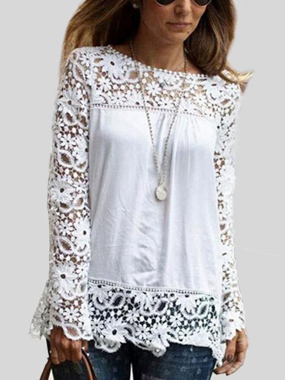 Wholesale Crew Neck Plain Lace Long Sleeve T-Shirts