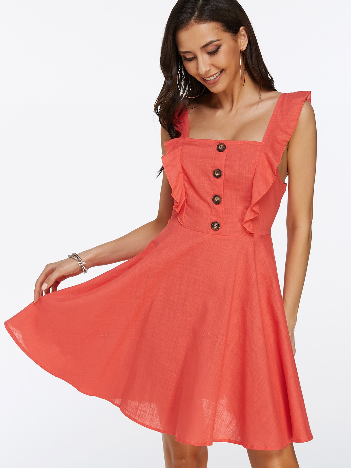 Wholesale Square Neck Sleeveless Zip Back Casual Dress