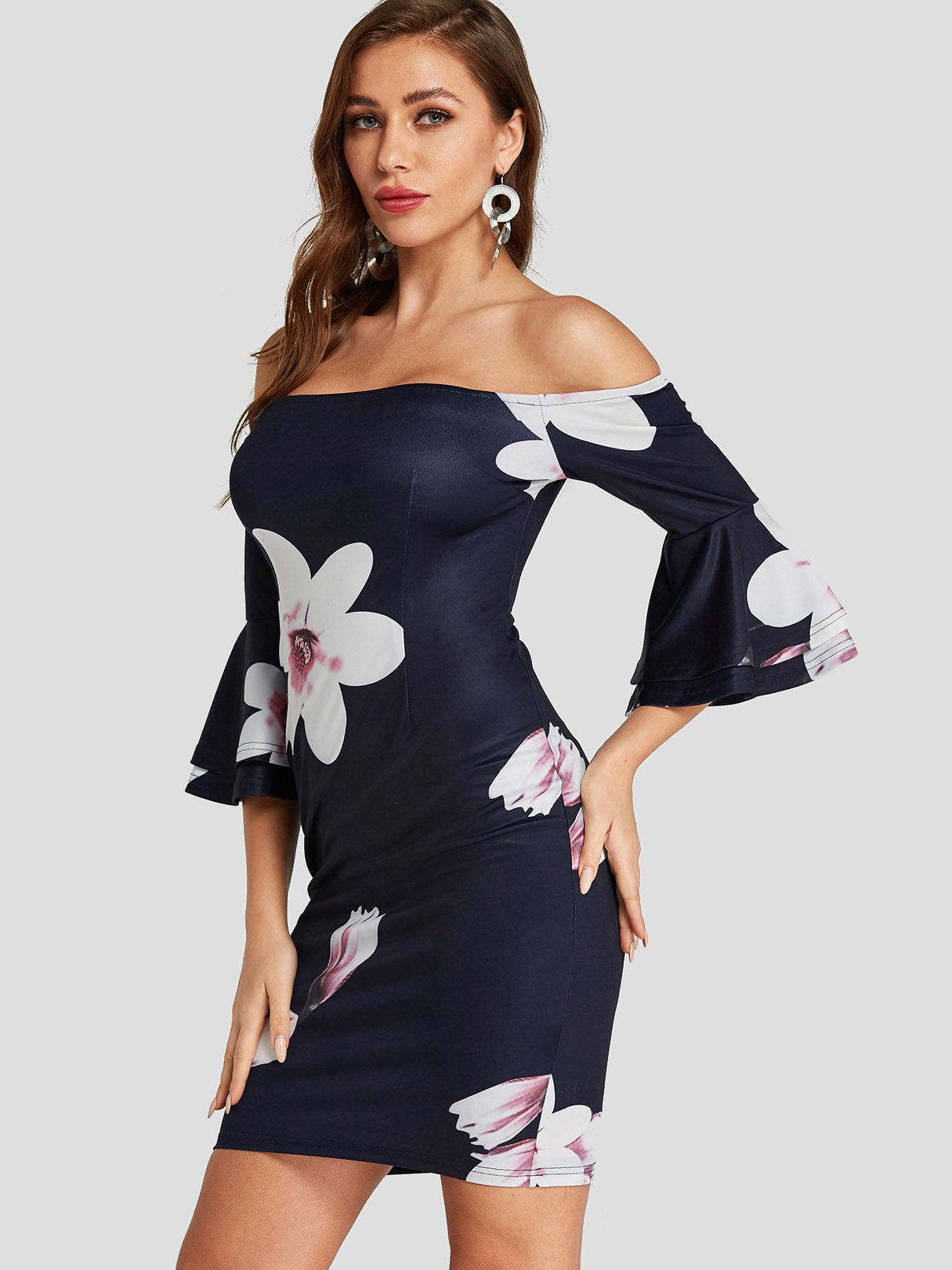 OEM Ladies Navy Floral Dresses