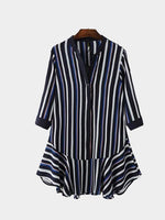 Wholesale 3/4 Sleeve Length Stripe Flounced Hem Mini Dress