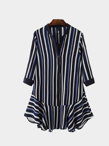Wholesale 3/4 Sleeve Length Stripe Flounced Hem Mini Dress