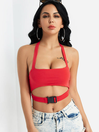 Wholesale Halter Plain Sleeveless Red Camis