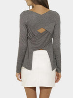 Wholesale Round Neck Long Sleeve Grey Top