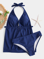 Wholesale Navy Halter V-Neck Plain Tie-Up Tankinis