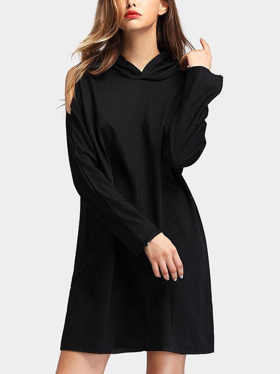 Wholesale Black Long Sleeve Hooded Cut Out Shirt Dress