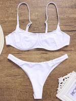 Wholesale White V-Neck Sleeveless Plain High-Waisted Two Piece Bikinis