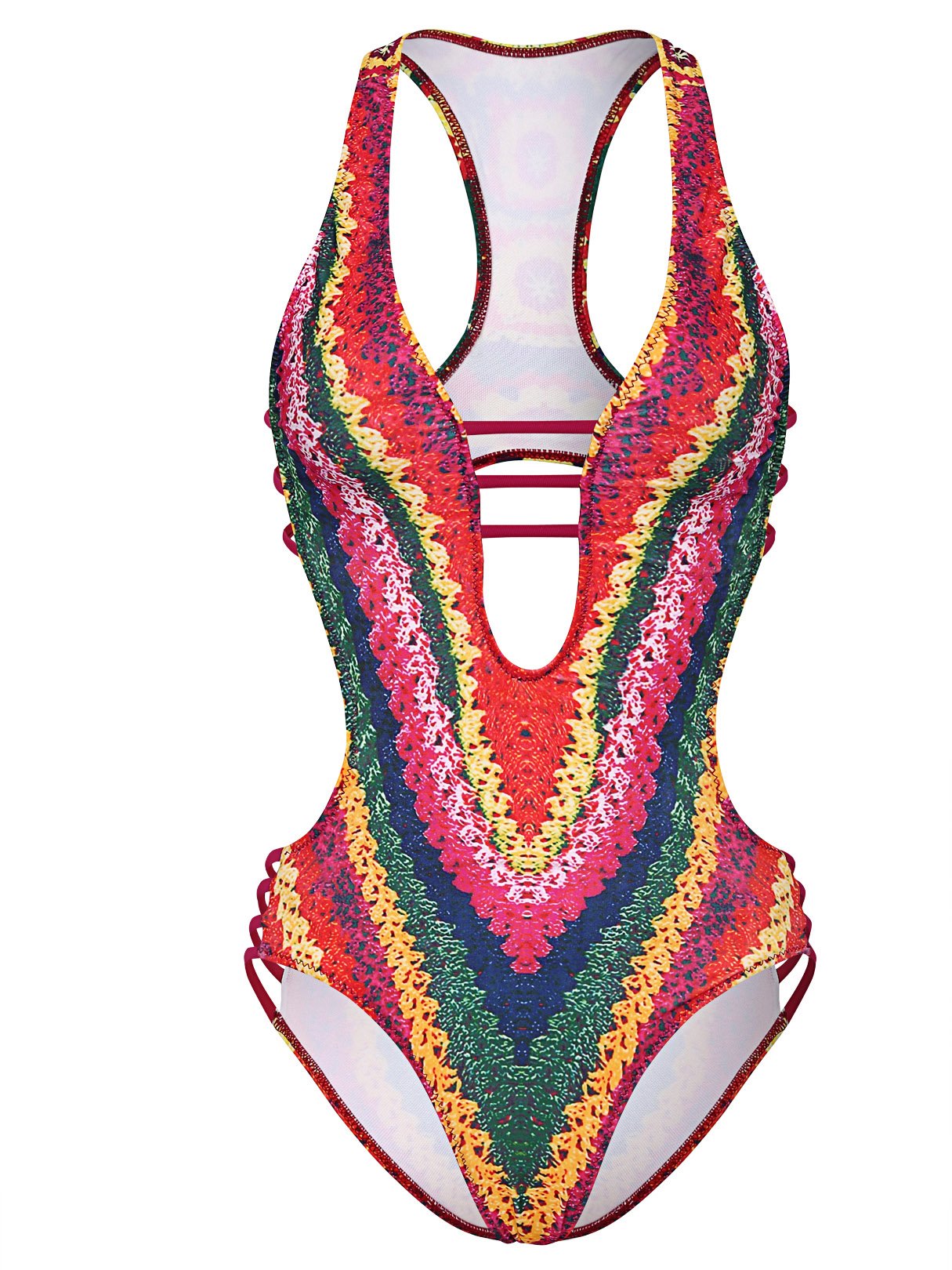 Wholesale V-Neck Floral Print Backless Cut Out One-Pieces