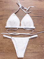 Wholesale White Halter V-Neck Sleeveless Plain Lace-Up Bikinis