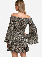 NEW FEELING Womens Leopard Off The Shoulder Dresses
