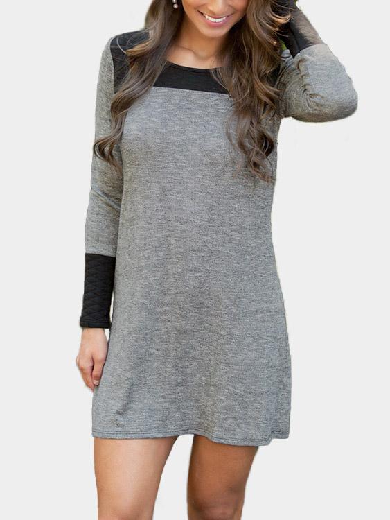 Wholesale Grey Round Neck Long Sleeve Mini Dress