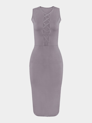 Wholesale Crew Neck Sleeveless Plain Midi Dress
