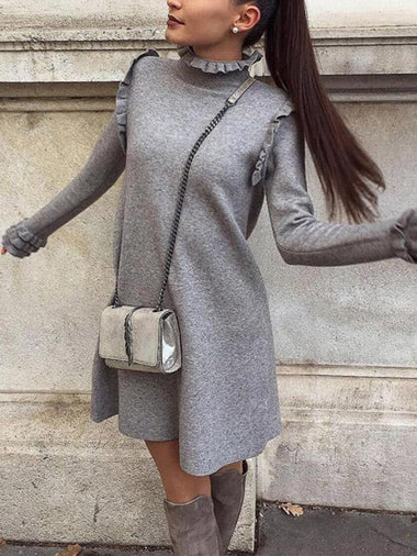Wholesale Grey Roll Neck Long Sleeve Mini Dress
