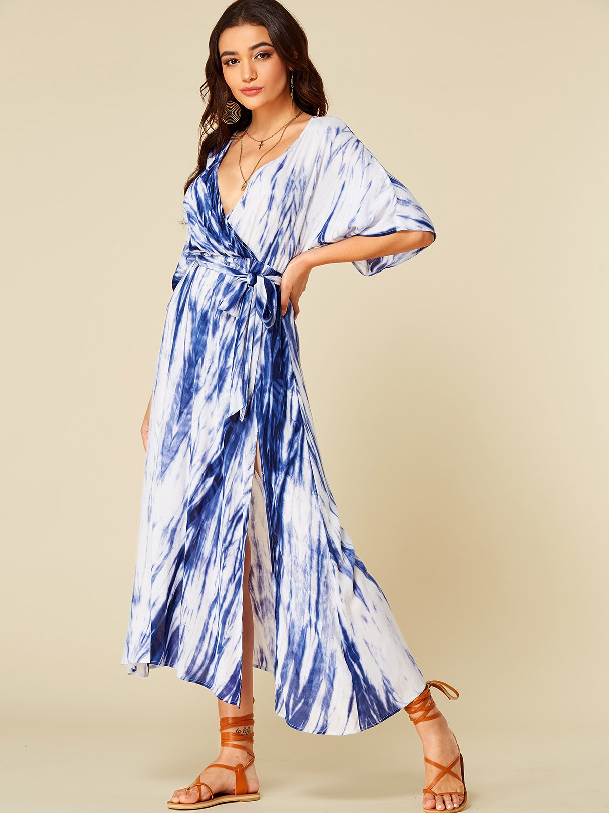 OEM Ladies Blue V-Neck Dresses