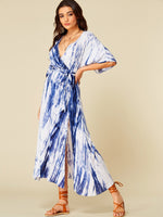 OEM Ladies Blue V-Neck Dresses