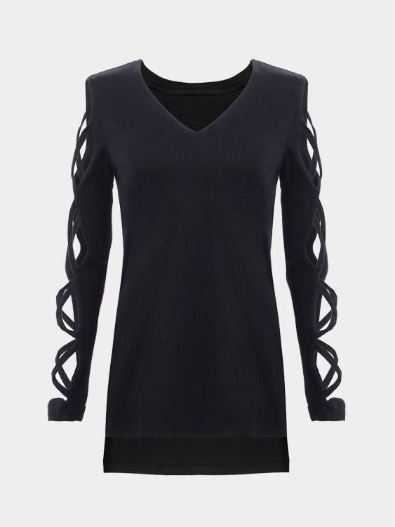 Wholesale V-Neck Long Sleeve Black T-Shirts