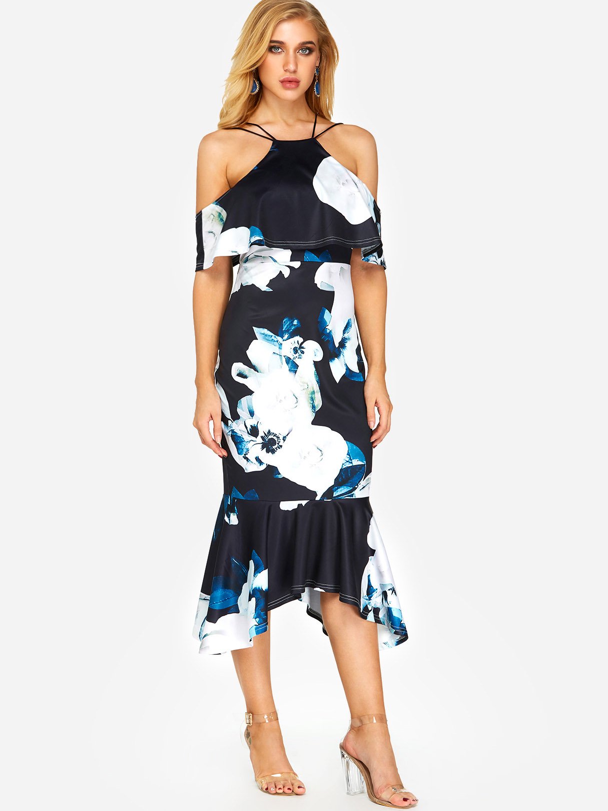 OEM Ladies Black Floral Dresses
