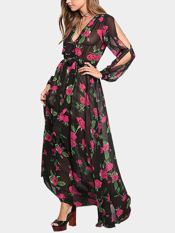 OEM Ladies Black Floral Dresses