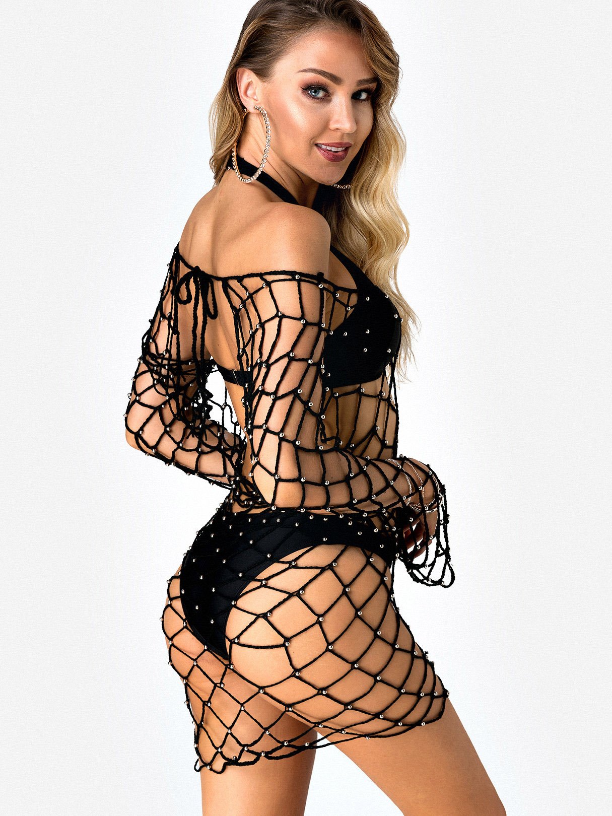 NEW FEELING Womens Black Cover-Ups