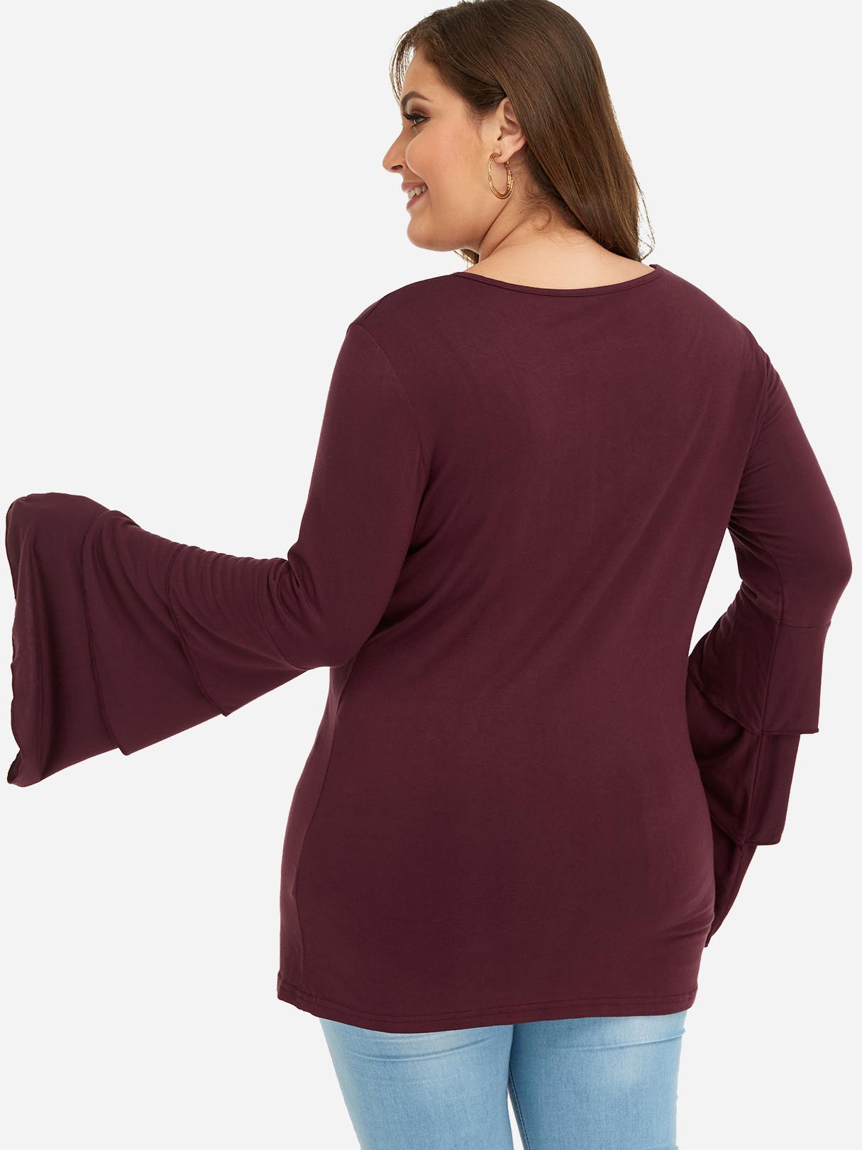 NEW FEELING Womens Burgundy Plus Size Tops