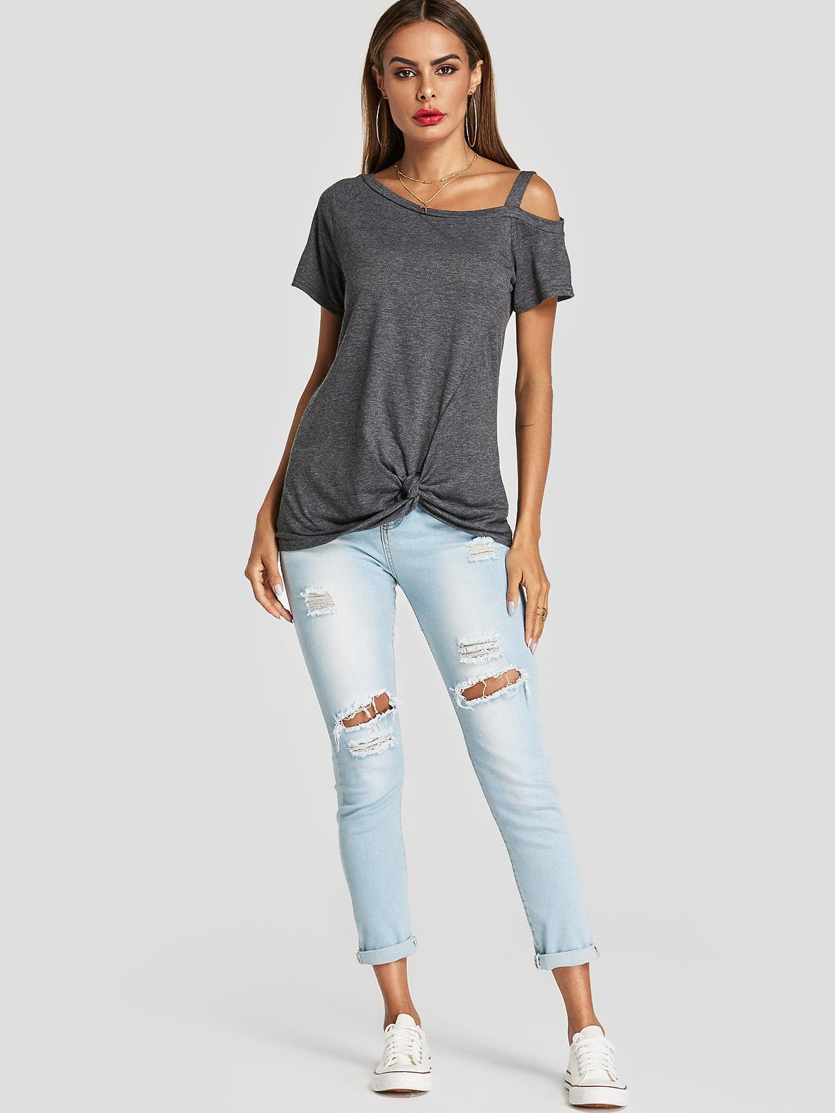 NEW FEELING Womens Dark Grey Blouses