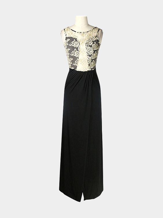 Wholesale Black Round Neck Sleeveless Floral Print Slit Hem Maxi Dress
